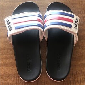 adidas Slides Mens 10with Blue and red Stripes